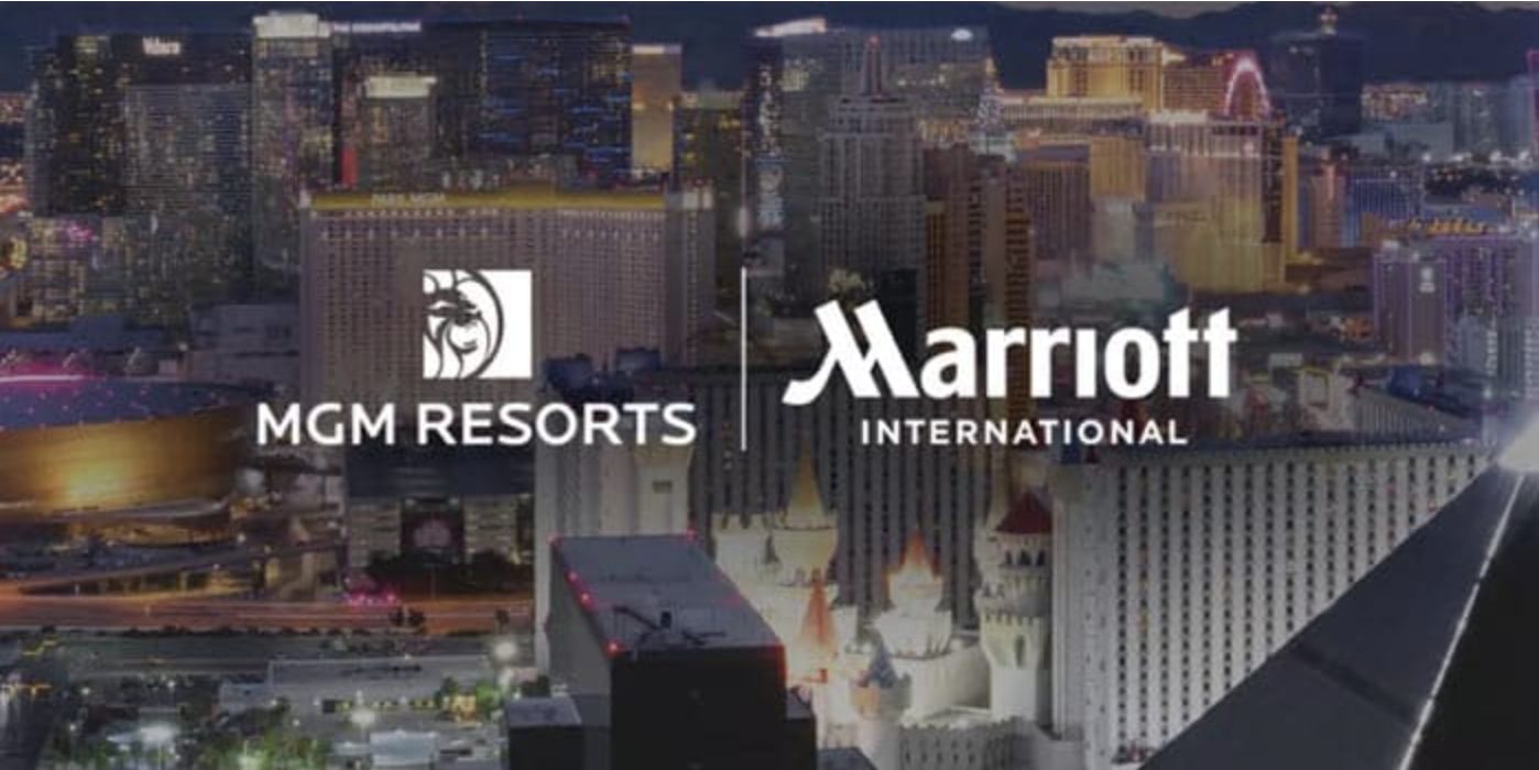 MGM Resorts and Marriott International partnership announcement over the Las Vegas skyline